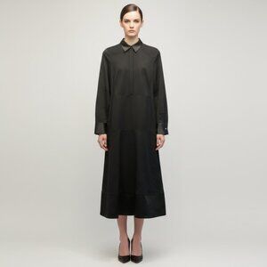 Vassa & Co Women's Shirt Dress Black Long Sleeve Satin Collar Cuffs 38/2 NWT